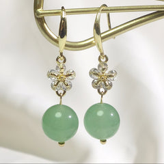 Elegant Natural Stone Flower Dangle Earrings - Vintage Style with Alloy Hooks for Daily & Party Wear