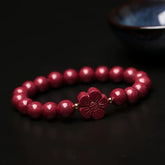 Natural Jet Bead Bracelet Golden Floral Charm December Birthstone Prosperity Energy Heartfelt Gift