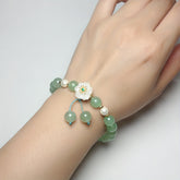 Elegant Green Natural Stone Bracelet - Floral Charm for Harmony & Growth