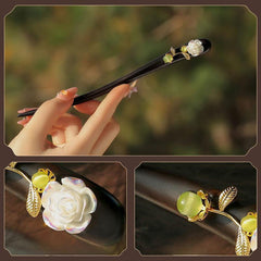 Elegant 2pcs Rose Hairpin Set - Antique Wooden Design for Stylish Updos, Perfect Gift for Women - Ideal for Christmas, New Year & Birthdays, Plate Hair, Hairstyle Design Accessories, Chinese Classical Headwear with Mindful Energy Flow