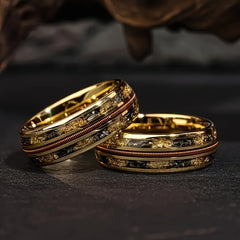 18K Gold Guitar String Band Ring Set - Unique Mosaic Design for Music Lovers