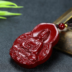 Sacred Cinnabar Guanyin Pendant for Protection, Compassion & Spiritual Grace