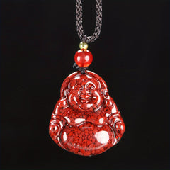 Natural Cinnabar Stone Laughing Character Pendant Necklace for Joy, Prosperity and Positive Energy Flow