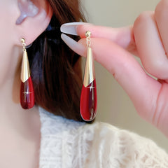 Elegant Red Water Drop Dangle Earring with Positive Energy - Perfect for Date Nights & Vacations