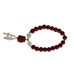 Vintage Chinese Lion Beaded Bracelet - Bohemian Style with Red & Clear Beads for Harmony & Prosperity