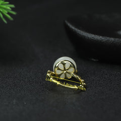Elegant White Jade Court Ring with Gold Flower Prosperity, Protection, and Spiritual Harmony