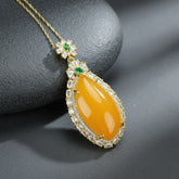 Elegant Deep Yellow Agate Charm Necklace for Confidence and Joy - Men's Fashion Sweater Chain