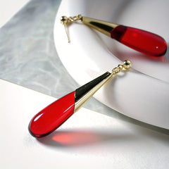 Elegant Red Water Drop Dangle Earring with Positive Energy - Perfect for Date Nights & Vacations