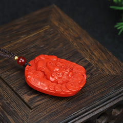 Chinese Cinnabar Pixiu Pendant for Wealth, Protection & Spiritual Balance - Traditional Red Stone Jewelry