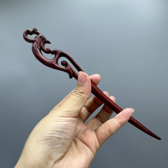 Hand-Carved Red Sandalwood Phoenix Hairpin - Elegant Vintage Hair Accessory for Harmony & Prosperity
