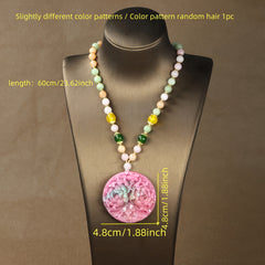 Bohemian Style Natural Stone Floral Pendant Necklace - Pink & Rose Design with Golden-Tone Accents
