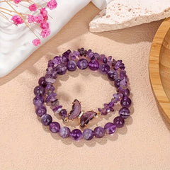 Natural Amethyst & Obsidian Butterfly Charm Bracelet - Spiritual Energy & Casual Elegance