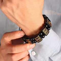 Natural Obsidian Mantra Bracelet — Protection, Wealth Attraction & Grounding Energy Beads