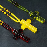 Boho Style Unisex Amber Cross Pendant Necklace - Green Energy for Spiritual Protection & Easter Celebration