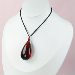 Vintage Amber Teardrop Pendant Necklace - Natural Bloodstone for Energy & Protection | Spiritual Jewelry with Ancient Wisdom