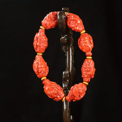 Men's Vintage Red Cinnabar Wealth God Bracelet for Prosperity, Protection, and Energetic Balance