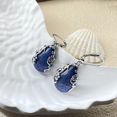 Natural Stone Lapis Lazuli Earrings - Blue Rhinestone Drops for Spiritual Clarity & Elegant Wear