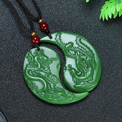 Elegant Dragon & Phoenix Pendant Necklace - Natural Stone Energy for Couples | Harmony & Prosperity Symbol