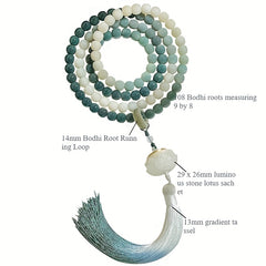 108-Bead Gradient Green–White Bodhi Root Mala — Lotus Charm for Mindful Harmony, Spiritual Balance & Grounding Energy