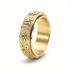 Men’s Stainless Steel Yin Yang Bagua Nine-Character Mantra Ring — Balance, Protection & Spiritual Harmony Amulet