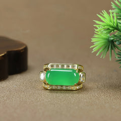 Vintage Style Green Agate Men's Ring for Grounding, Prosperity, and Adaptable Energy
