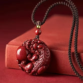 Elegant Red Cinnabar Pixiu Guardian Lion Pendant Necklace - Hand-Carved Wealth & Protection Amulet