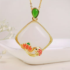 Elegant Natural Stone Pendant - Fish & Lotus Pond Design for Spiritual Harmony