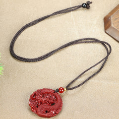 New Natural Cinnabar Zodiac Pendant - Purple Golden Dragon Prosperity Talisman for Women