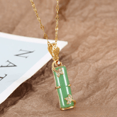 Ethnic Style Imitation Jade Bamboo Necklace - Enhancing Transformation & Resilience Through Butterfly & Bamboo Symbolism