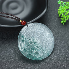 Natural Quartz Dragon Pendant - Exquisite Carved Ice Dragon Round Pendant