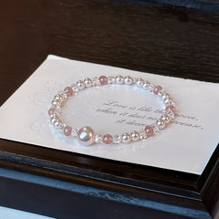 1pc Elegant Acrylic Bracelet for Women - Sweet & Chic Design with Pink & White Beads for Daily Wear & Sports