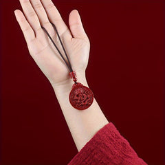 Red Cinnabar Dragon Pendant Necklace Auspicious Power Good Fortune Amulet Daily Protection Bohemian Necklace