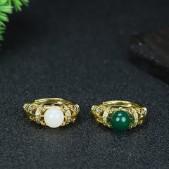 Elegant Single Ring with Natural Stone for Balance & Vitality Adjustable Commuter Jewelry