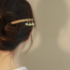 Elegant Floral Green Bead Hair Stick for Women - Traditional Chinese Hairpin with Reclaimed Wood for Mind-Body-Spirit Balance