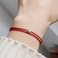 Elegant Red Rope Clover Bracelet - Lucky Charm for Harmony & Prosperity