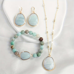 4pcs Golden Chain Natural Stone Jewelry Set - Harmony & Balance for All-Season Wear