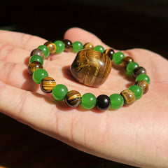 Natural Good Luck Bracelet - Tiger Eye & Green Aventurine for Wealth & Mindfulness