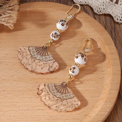 Vintage Blue & White Porcelain Fan Earrings - 925 Silver Posts for Harmony & Casual Elegance