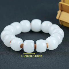 Natural White Jade Beaded Bracelet for Tranquility & Positive Energy Traditional Style