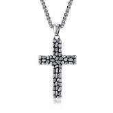 "Retro Pebble Titanium Steel Cross Necklace — Spiritual Protection & Inner Strength