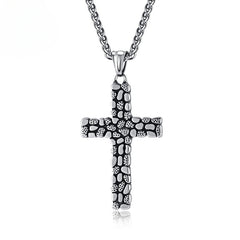 "Retro Pebble Titanium Steel Cross Necklace — Spiritual Protection & Inner Strength