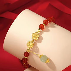 Elegant Red Agate Beaded Bracelet with Golden Accents - Daily Wear & Spiritual Protection