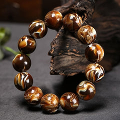 10-12mm Wax Bead Fossil Bracelet for Ancient Wisdom & Grounding Energy - Daily Wear & Gift