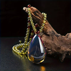 Natural Mexican Blue Resin Teardrop Pendant Necklace — Spiritual Harmony, Protection & Elegant Gift