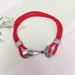 Lucky Red Rope Bracelet with Intricate Alloy Pendant – Unisex Good Luck Charm Unisex Retro Red Rope Bracelet