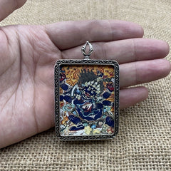 6-Arm Mahakala Tibetan Thangka Pendant — Spiritual Protection, Luck & Harmony Amulet
