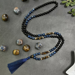 108 Natural Mala Beads with Lotus Pendant: Bohemian Jewelry for Inner Peace & Spiritual Protection