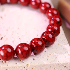 Vintage Cinnabar Beaded Bracelet | Red Emperor Sand Good Luck Charm for Men