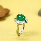 Vintage Adjustable Agate Ring for Women Green Gemstone Inlay, Elegant Fashion Jewelry for Harmony & Confidence