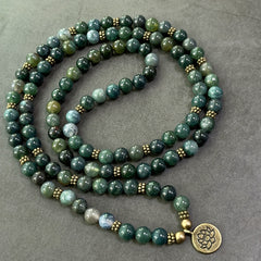 108 Moss Agate Mala Beads - Bohemian Style for Inner Peace & Holiday Gifts